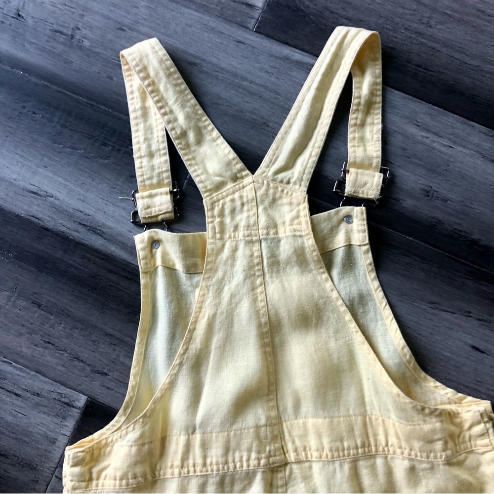 Vintage Y2K Pastel Yellow Linen Cropped Overalls - Picture 11 of 12